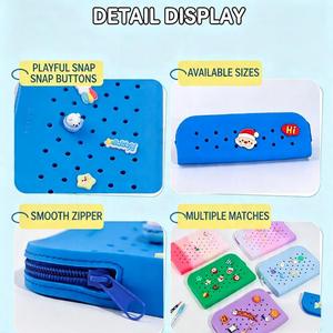 Étui à crayons en silicone personnalisable avec trous de ventilation, sac à stylos en silicone DIY motif dessin animé, pochette de rangement à fermeture éclair pour papeterie, cosmétiques et monnaie - Product Image 2