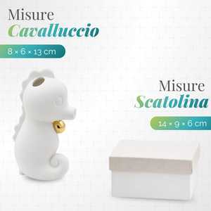 Diffusore di Aromi in Ceramica a Forma di Cavalluccio Marino con Cuori Dorati 8x6x13 Cm, Bomboniera per Matrimonio - Product Image 2
