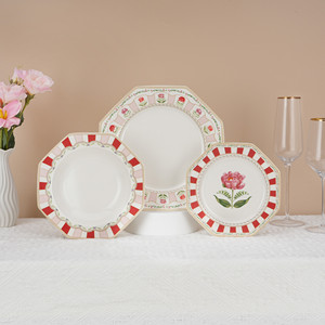 Service de table carré de luxe 18 pièces en porcelaine, style Jardins Européens vintage, OEM ODM, pour dîner, dessert et soupe, sans BPA, compatible lave-vaisselle - Product Image 1