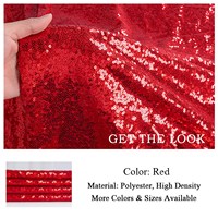 Tissu en maille brodée de paillettes rouges de 3 mm, extensible, en polyester, pour robe de mariée