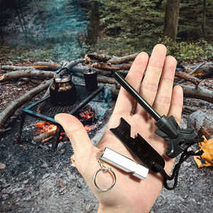 Pierre à feu de survie portable d'urgence en plein air, briquet naturel en acier inoxydable, poignée de démarrage, tige de ferro, allumeur imperméable - Product Image 1