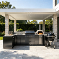 Muebles de Cocina Modernos para Exteriores, Sistema de Gabinetes de Aluminio Personalizados, Isla de Cocina para Jardín con Barbacoa, Resistente a la Intemperie, para Patio Trasero, OEM