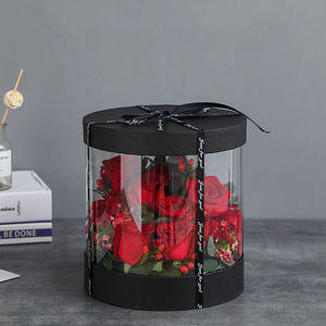ZL Wholesale Empty Black Luxury Clear Transparent Cylinder Packaging <strong>Box</strong> Roses Gift Round <strong>Flower</strong> <strong>Box</strong> - Product Image 3