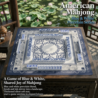 Ensemble de Mahjong traditionnel chinois bleu et blanc en mélamine Zoe, avec tapis de table souple antidérapant pour la maison, en carton, prêt à l'emploi