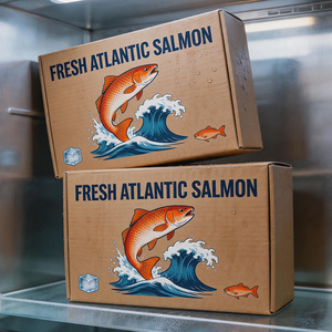 Caja de Cartón Kraft Retro Impresa Personalizada para Mariscos, Caja de Papel Corrugado de Grado Alimenticio Resistente al Agua para Salmón Atlántico Fresco - Product Image 1