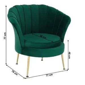 Wholesale French Suede Living Room Chair Upholstered Golden Legs Shell Chair Green Pink Blue Cream All colors Velvet Armchair