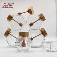 100ml 250ml 430ml Stoples Madu Kaca Heksagonal dengan Tutup Kayu