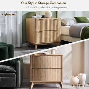 SENYU Armoire de classement latérale cannelée à 2 tiroirs de 30 po avec dispositif anti-basculement, en bois chêne naturel, pour chambre à coucher, imprimante et dossiers - Product Image 2