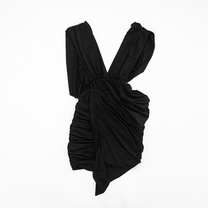 Viviblook D26DS053 Robes pour femmes printemps-été, nouvelle robe élégante et sexy à col en V profond, sans manches, plissée, mini robe de soirée - Product Image 3