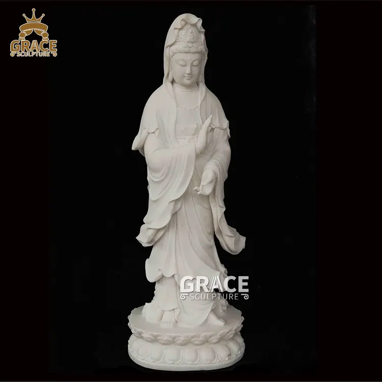 Scultura a grandezza naturale statua di Buddha Kuanyin Guanyin in marmo