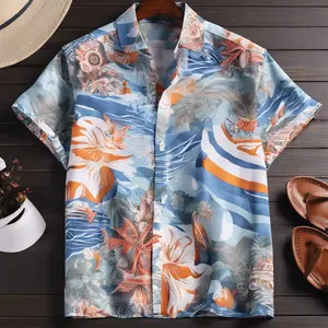 Baju motif bunga untuk pria, baju sublimasi kasual cepat kering, baju pantai Hawaii tropis musim panas lengan pendek untuk pria