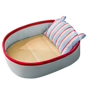 Coussin ovale pour animaux de compagnie avec oreiller rayé pour chiens, utilisation été et toutes saisons, lavage à la main, rembourrage en fibre de polyester - Product Image 5