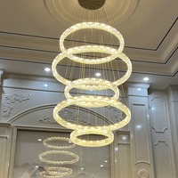 Lustre moderne en cristal rond pour hall d'hôtel, villa, salon, loft, escalier – Luminaire suspendu personnalisé de luxe