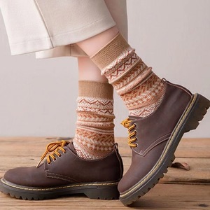 Mid-Calf Women's Coffee Color Autumn Winter Warm Forest Style Japanese Retro Slouch Printed Polyester/Cotton Blend College <strong>Socks</strong> - Product Image 4