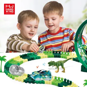 134pcs 6channel remote control rotating roller coaster DIY assembling dinosaur track car with lights kids toys gifts