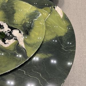 Mesa de cena redonda de lujo moderna de mármol natural verde importada para 6 patas de metal para uso doméstico y hotelero - Product Image 2