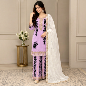 QUNOOT CLOSET Conjunto Tradicional de Salwar Kameez Kurta Palazzo para Mujer, Color Azul Menta y Negro, de Secado Rápido, con Dupatta Blanca - Product Image 1