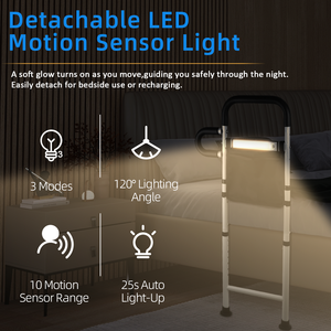 Barrières de lit pour la sécurité des personnes âgées avec lumière LED à détecteur de mouvement - Barrières d'aide au lit réglables pour lit double - Product Image 3