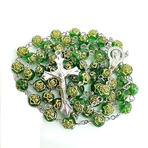 <span class=keywords><strong>Rose</strong></span> flower acrylic beads, new arrival, 8mm, with gold medal, catholic religious rosary for praying - Product Image 1