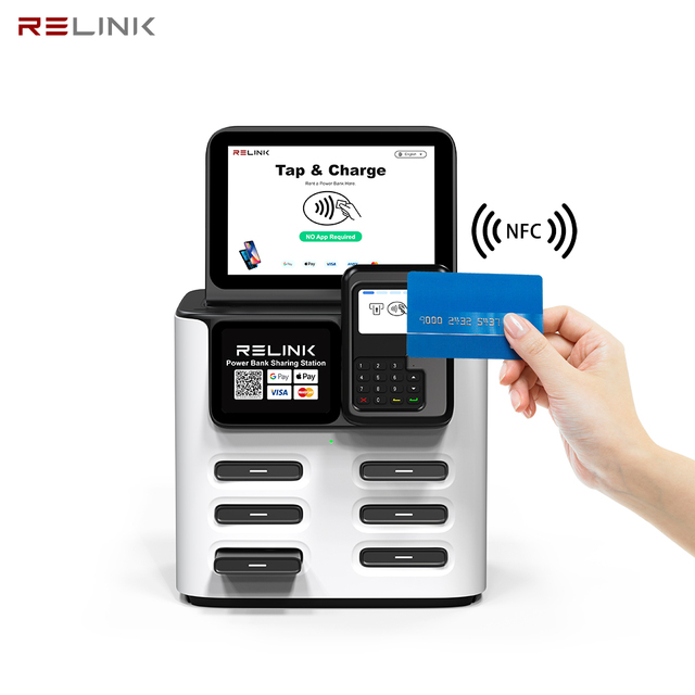 2026 New Relink 6 Slots Shared Powerbank Station 40W Fast Charging Rental Vending Machine with NFC Payment for Restaurants Cafes