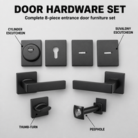 Ensemble de poignée de porte intérieure avec serrure à mortaise, finition noir mat, rosette carrée, poignée carrée, ensemble de serrure avec visière carrée