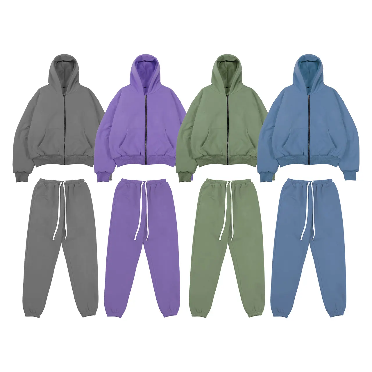 Survêtement pour hommes unisexe personnaliser surdimensionné zip up sweats à capuche et jogger ensemble pantalon de survêtement évasé à capuche ensembles pour hommes