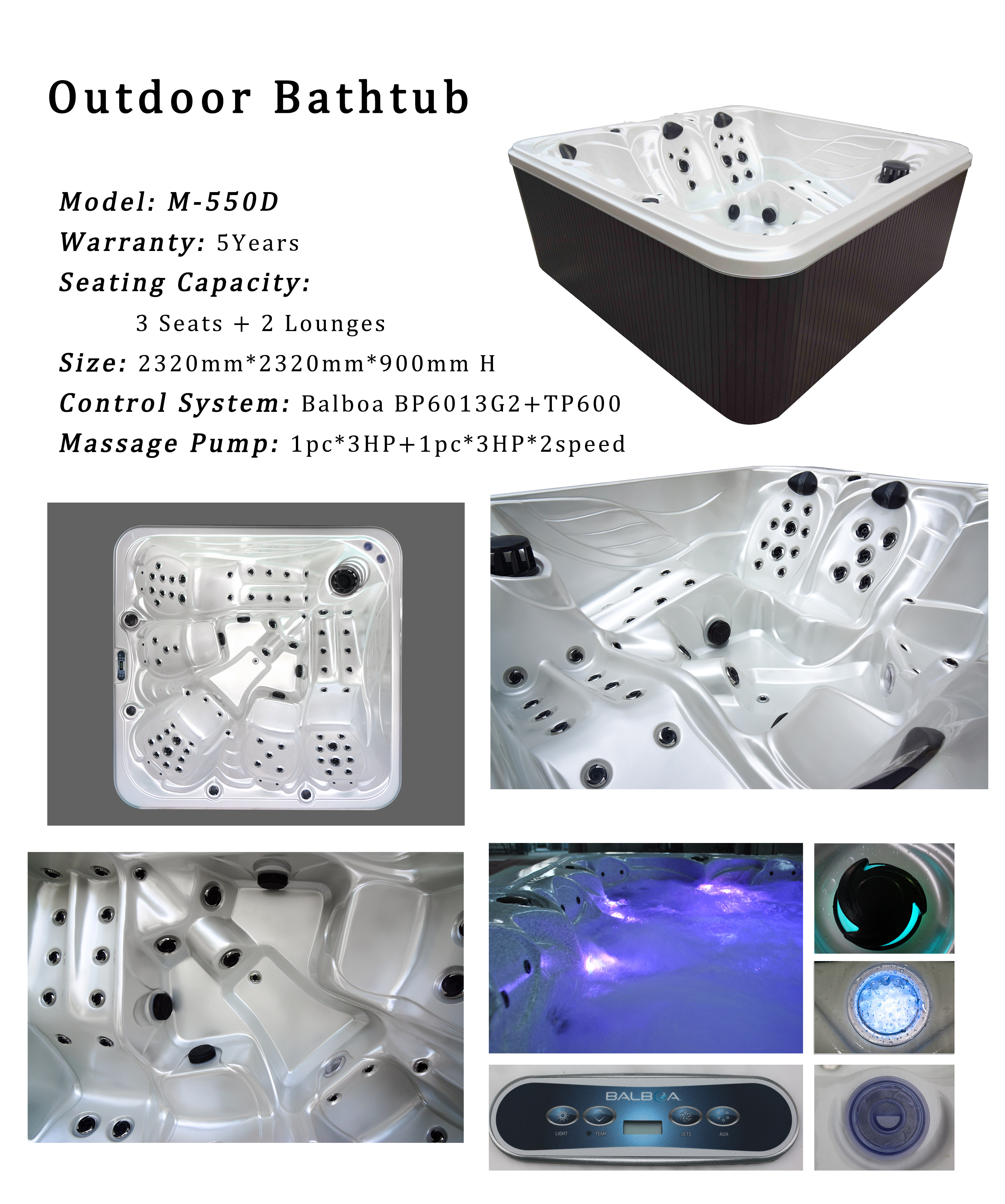 White Marble Color Air Jets Massage Hot Tubs Outdoor Indoor Bathtub