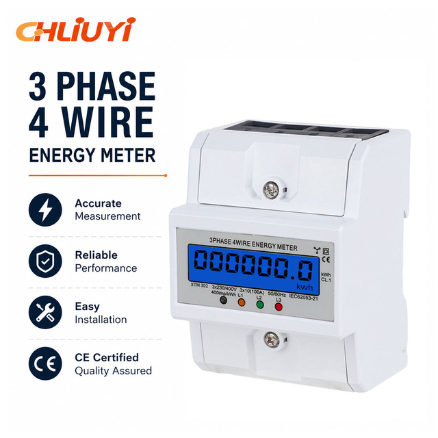 Smart Home Three-phase Four Wire Electricity Meter Track Type Energy Consumption Monitoring Meter Class 1.0 Accuracy 100A LCD