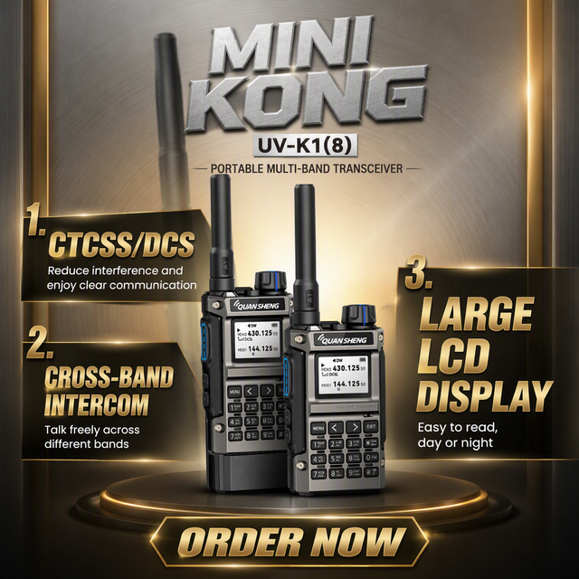 UV-K1(8) 200 Channels FCC CE ROHS 5W Dual Band Walkie Talkie Two Way Radio Memory 2MB Flash CTCSS/DCS