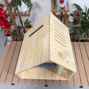 Wooden Indoor House With <b>Scratching</b> <b>Post</b> Cushion Natural Bed and Hideaway Modern Kitten Cave Play Centre - Product Image 5