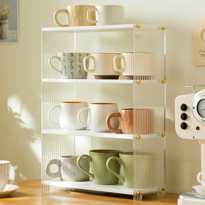 Transparent Multi Layer <b>Shelf</b> With Partitions For Cup Storage <b>Desktop</b> Organizer Standing Type 60 Capacity Stripe Pattern - Product Image 2