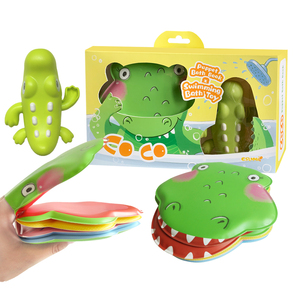 Esummi Fantastic PEVA Baby Bath Book with Swimming Toy, Funny Crocodile Puppet Bath Set with Wind-UP Bath Toy in Box Set
