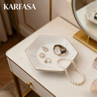 Plateau à bijoux multifonction en porcelaine blanche à bord doré pour le rangement des colliers, des bagues et des boucles d'oreilles