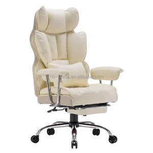 Heavy Duty Light Grey Synthetic Leather Lumbar Support Executive Reclining Office Chair With Footrest
