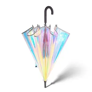 Ovida automatisch offener gerader Regenschirm POE-Laserstoff mit individuellem Logo einzigartiges Design 2024 Schlussverkauf
