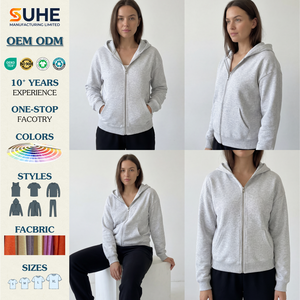Sweat-shirt pour femme SUHE OEM ODM anti-rétrécissement avec logo frontal, coupe courte, fermeture éclair intégrale, poche kangourou et ourlet côtelé - Product Image 2