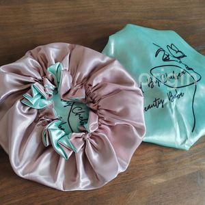 Bonnet en satin de soie réversible de haute qualité, 24 couleurs, pour adultes, femmes, filles, bonnet de nuit, impression personnalisée double face, logo - Product Image 3