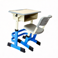 Bureau d'école moderne avec patère, design anti-pincement inclinable, cadre métallique, plateau en MDF, mobilier scolaire pour appartement et hôpital