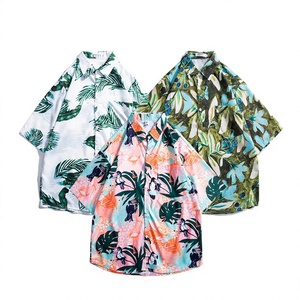 Chemises d'été pour hommes décontractées à rayures imprimées, manches courtes, élégantes, respirantes, en polyester/coton, col rabattu - Product Image 1