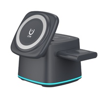 Support de charge magnétique sans fil 3-en-1 15W avec panneau détachable et lumière d'ambiance pour téléphone, montre S1 S10, écouteurs, maison et bureau