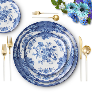 Porcelaine Restaurant Plats <span class=keywords><strong>bleu</strong></span> <span class=keywords><strong>et</strong></span> <span class=keywords><strong>blanc</strong></span> ensembles de <span class=keywords><strong>vaisselle</strong></span> en porcelaine dîner ensemble - Product Image 2