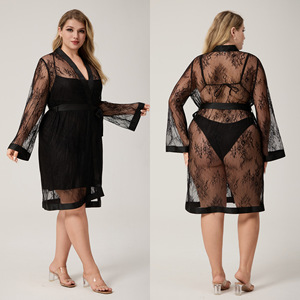 Nuova <span class=keywords><strong>Vestaglia</strong></span> Corta in Raso Plus Size 2026 per Donne, Comoda con Finiture in <span class=keywords><strong>Pizzo</strong></span>, Sexy Abito da Notte - Product Image 6