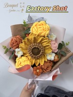 Buket Rajutan Tangan dari Benang Wol dengan Bunga Matahari, Calla Lily, dan Mawar Merah - Suvenir Wisuda Rajutan Grosir Pabrik