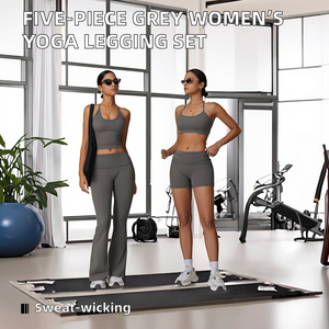ชุดโยคะเลกกิ้งสีเทาสำหรับผู้หญิงไซส์ใหญ่ 5 ชิ้น น้ำหนักเบา คุณภาพสูง สำหรับออกกำลังกาย - Product Image 2