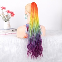 Cheveux synthétiques longs à ondulations aquatiques colorées, dégradé de couleurs, pour queue de cheval haute