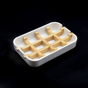 Eco-Friendly <b>Bamboo</b> Plastic <b>Soap</b> <b>Dish</b> Self-Draining <b>Soap</b> Holder for Bathroom Kitchen - Product Image 1