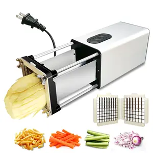 Mesin pemotong makanan baja tahan karat, mesin pemotong kentang otomatis elektrik portabel kecil efektif tinggi pemotong gorengan Perancis