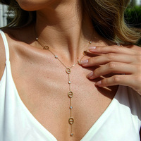 Collier Lariat en Acier Inoxydable Plaqué Or 18K avec Maillons Mariniers et Zircons Cubiques pour Femme, Chaîne Délicate, Vente en Gros OEM