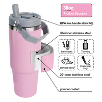 Gobelet isotherme en acier inoxydable personnalisé de 20 oz et 30 oz, à double paroi, isolé sous vide, bouteille d'eau réutilisable avec paille, anti-fuite, à rabat