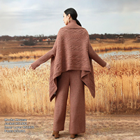 Ensemble de trois pièces pour femmes, veste élégante en laine tricotée, châle, pull classique, mode automne